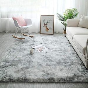 Tinyboy-hbq vloerkleden, pluizige tapijten voor in de slaapkamer, vloermatten, anti-slip woonkamertapijten, shaggy pluche tapijten voor de woonkamer, woondecoratie (160 * 200 cm, grijs wit)