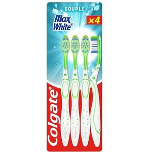 COLGATE - Max White Tandenborstels - Zacht - Wit - Helpt vlekken te verwijderen -Set van 4 tandenborstels