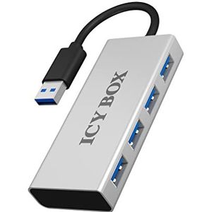 ICY BOX IB-AC6104 4-voudige USB 3.0 hub, geïntegreerde USB-kabel, aluminium, zilver/zwart