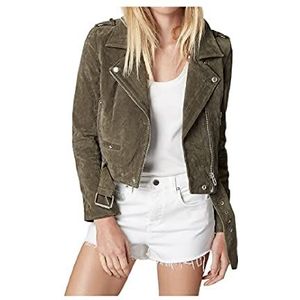 [BLANKNYC] womens Luxury Clothing Cropped Suede Leather Motorcycle Jackets, Comfortable & Stylish Coats, Herb, Large