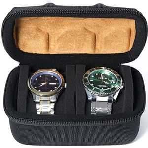 2 slot horloge Roll Travel Case voor mannen, Harde Rits Organizer doos voor Groot horloge met anti-move horloge kussen (Zwarte 2 slot microfiber voering)