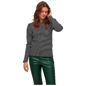 Vila Vibalu Puff L/S Rib Top Noos Damesshirt met lange mouwen, Zwart/Stripes: optische sneeuw, XXL