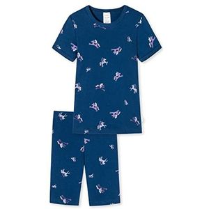 Schiesser Meisjespyjama, korte pyjama, 100% biologisch katoen, maat 92 tot 140, Donkerblauw patroon_178905, 116 cm