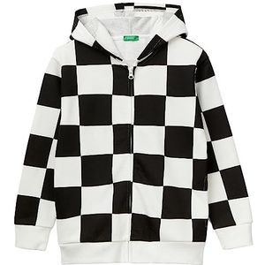 United Colors of Benetton Pullover met capuchon voor kinderen en jongeren, zwart en wit ruiten 73f, 130 cm