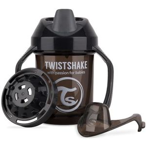 Twistshake Mini Cup met Lekvrije Drinksnavel en Afdichting van Siliconen 230ml, Trainingsbeker met Handvat en Vruchtenmenger, Kinderen Drinkbeker, 4 Maanden+, BPA Vrij, Zwart