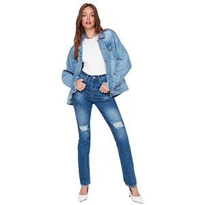 Trendyol Vrouwen Hoge Taille Rechte Pijpen Flare Jeans, Blauw, 66