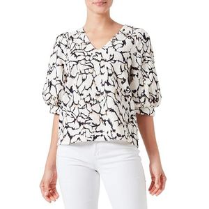 Taifun Damesblouse met pofmouwen, pofmouwen, halve mouw met patroon, Lichtcrème met patroon, 40