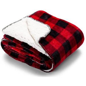Sweet Home Sherpa-deken van fleece, dubbellaags, 130 x 160 cm, karanda rood