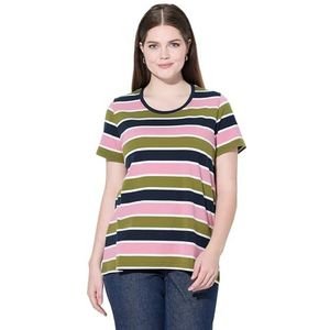 Ulla Popken - Shirt - Gestreept - Marine/Kaki/Rosa/Wit - Kwartmouw