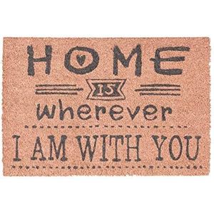 Relaxdays Coir deurmat ""Home is Where I'm with You"" welkomstmat met antislip PVC onderkant, vloermat gemaakt van kokosvezel, roze