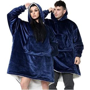 GC GAVENO CAVAILIA Super warme deken met capuchon dames heren - super zachte, warme comfortabele deken hoodie - fleece draagbare deken met voorvak One Size Fit All - Navy