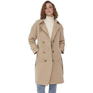 Trendyol Vrouwen jonge Oversized Double-breasted Revers kraag Geweven Trenchcoat, Beige, 66
