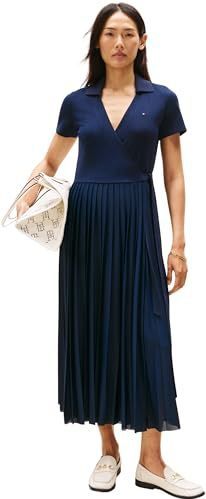 TOMMY HILFIGER - Jurk - Marine - Wikkel Design - Gerecycled Materiaal - 7/8 Lengte