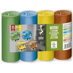 Anna Inventieve oorzakjes voor afvalafscheiding: bio, kunststof, glas, metaal, SET 35L 4x20 stuks