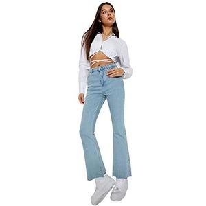 Trendyol Dames hoge taille wijde pijpen flare jeans broek, Lichtblauw, 62