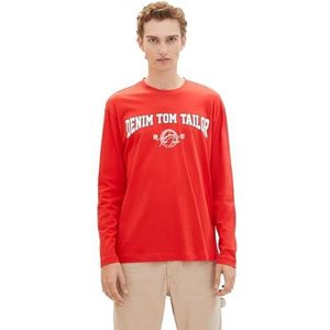 TOM TAILOR Denim T-shirt met lange mouwen voor heren, 11487 - Clean Red, L