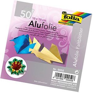 folia 9950 Vouwbladen van aluminiumfolie, 10 x 10 cm, 100 g/m², 50 vellen, op kleur gesorteerd, ideaal voor het vouwen van papier en voor andere creatieve knutselwerkjes