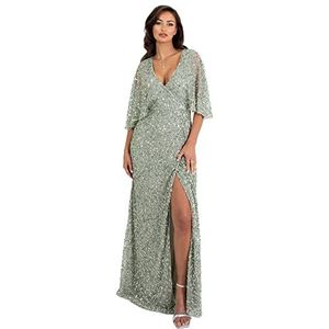 Womens maxi jurk dames pailletten verfraaid wrap A-lijn jurk voor bruiloft gast bruidsmeisje avond bal gelegenheid groene lelie maat 24 UK, Groene Lelie, 50