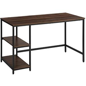 FurnitureR Bureau, computertafel, pc-tafel, bureautafel, met 2 planken aan de linkerkant, voor kantoor, woonkamer, stalen frame, industrieel design, vintage bruin-zwart