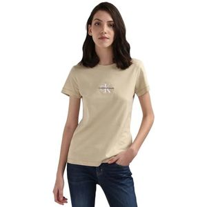 Calvin Klein Jeans Dames MONOLOGO Slim TEE S/S T-shirt, licht kaki, 5XL, Bleek Khaki, 5XL grote maten