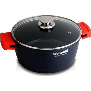 WECOOK! Ecostone Kookpan met hoge inductiekookplaat, met glazen deksel, 20 cm, milieuvriendelijke XTRA Dupon-antiaanbaklaag, zonder PFOA, gegoten aluminium, 5 mm dik, 9 cm hoog, siliconen handgrepen,