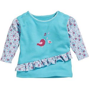Schnizler Baby-meisjes sweatshirt Interlock vogels shirt met lange mouwen, Turquoise (turquoise 15), 56 cm