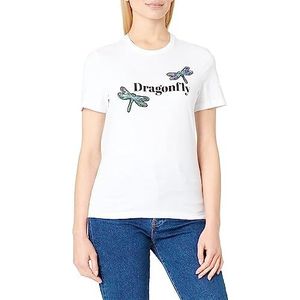 ONLY Dames ONLKITA REG S/S Dragonfly TOP Box JRS T-shirt, Helder Wit/Print: Dragonfly, S