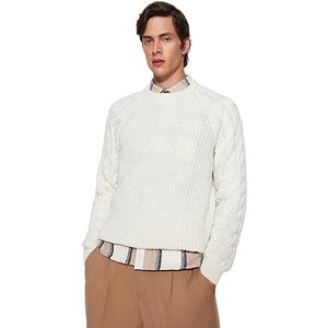Trendyol Man Regular fit Basic ronde hals gebreide trui, ecru, S, Ecru, S