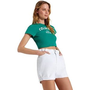Trendyol Dames hoge taille wijde pijpen shorts, wit,34, Wit, 32
