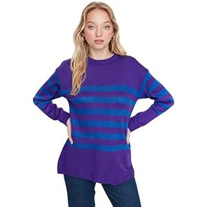 Trendyol Dames ronde hals gestreepte oversized sweater sweatshirt, Lila, S, Lila, S