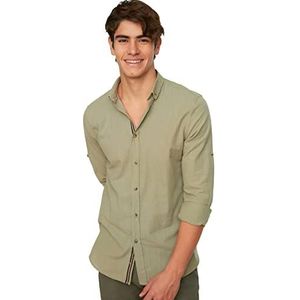 Trendyol Heren Khaki Button Collar Apolfent Slim Fit Shirt, S