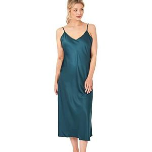 Indigo Sky Samsara Lange Satijnen Chemise Nachthemd, Pauw Blauw, 38-40
