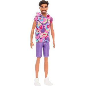 Barbie Fashionistas Ken Pop 227 met outfit geïnspireerd op de Totally Hair Look, bruin haar, korte baard, slank type, 65ste verjaardag, verzamelobject, HRH26