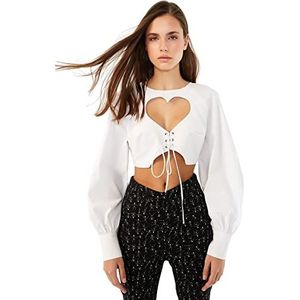Trendyol Dames getailleerd Basic asymmetrisch kraag gebreid shirt, Kleur: wit, 64