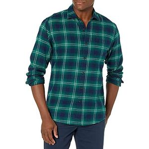Amazon Essentials Flanellen overhemd met lange mouwen voor heren (verkrijgbaar in groot en lang), groen marineblauw ombre geruit, groot