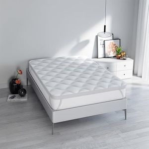 Gewatteerde ""DREAM"" topper met elastiek, wit, 120x195 cm