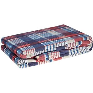 Angus Beddengoedset voor tweepersoonsbedden, katoenflanel, dekbedovertrek en 2 kussenslopen, ruitpatroon, blauw - rood/wit/marineblauw