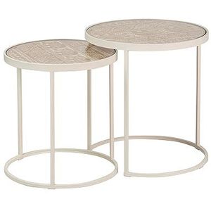 Adda Home Set van 2 tafels, metaal/glas, wit/natuurlijk hout, 47 x 47 x 50 cm, 42 x 42 x 45 cm, 2 stuks