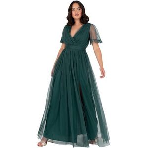 Anaya with Love Maxi-jurk voor dames, V-hals, korte mouwen, empire-taille, voor bruiloft, bruidsmeisje, bruidsmeisje, smaragdgroen, maat 54, Emerald Groen, 52 NL