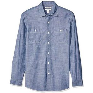 Amazon Essentials Heren Regular-fit Chambray shirt met lange mouwen,Gespoeld,XL-XXL