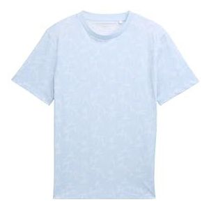 TOM TAILOR - T-shirt - Blauw - Katoen - Tropisch Bladprint