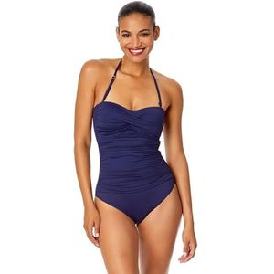 Anne Cole Women's Twist Front Shirred One Piece Swimsuit, Navy, 12