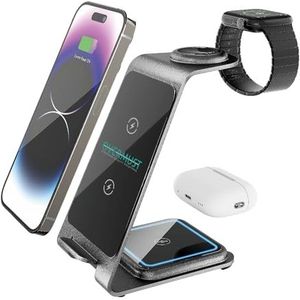 OVERMUST Draadloze Oplader 3-in-1, Lichtgewicht en draagbaar, Magnetische Oplaadstandaard, Compatibel met apparaten met draadloos opladen