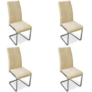 Homey Set van 4 gestoffeerde stoelen voor woonkamer, eetkamer, beige, met verchroomde poten, model Skadi, aluminium, 42,5 cm (B) x 52 cm (D) x 99 cm (H)