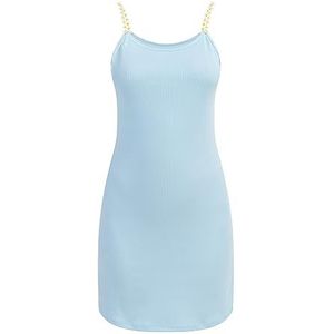 ECY Dames mini-jurk van ribgebreide jurk, lichtblauw, M/L