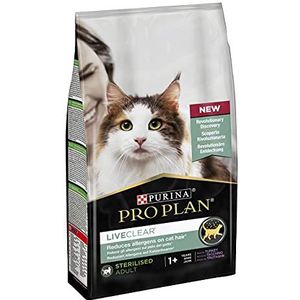 Pro Plan Kat Liveclear Sterilised Kattenvoer, Adult Kattenbrokken voor Gesteriliseerde of Gecastreerde Katten - Rijk aan Kalkoen; 1,4kg - doos van 6 (8,4kg)