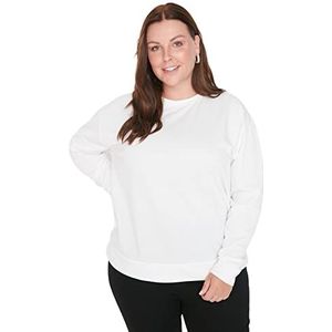 Trendyol Dames sweatshirt met ronde hals, effen, normale grote maten, Ecru, XXL grote maten
