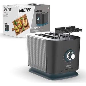 Imetec TostaMaxi broodrooster, 2 extra grote sleuven en openbare tangen voor extra belegde toasts, 10 bruiningsniveaus, timer automatische uitschakeling, kruimellade, 600 W,Antraciet.