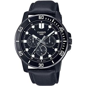 Casio Horloge Mannen Analoge Multi Handen Zwarte Wijzerplaat Lederen Band MTP-VD300BL-1EUDF., Zwart, riem