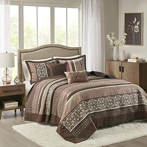 Madison Park Quilt Set Traditionele Jacquard Luxe Desig, Polyester, Rood/Bruin, Oversized King (120""x118"")